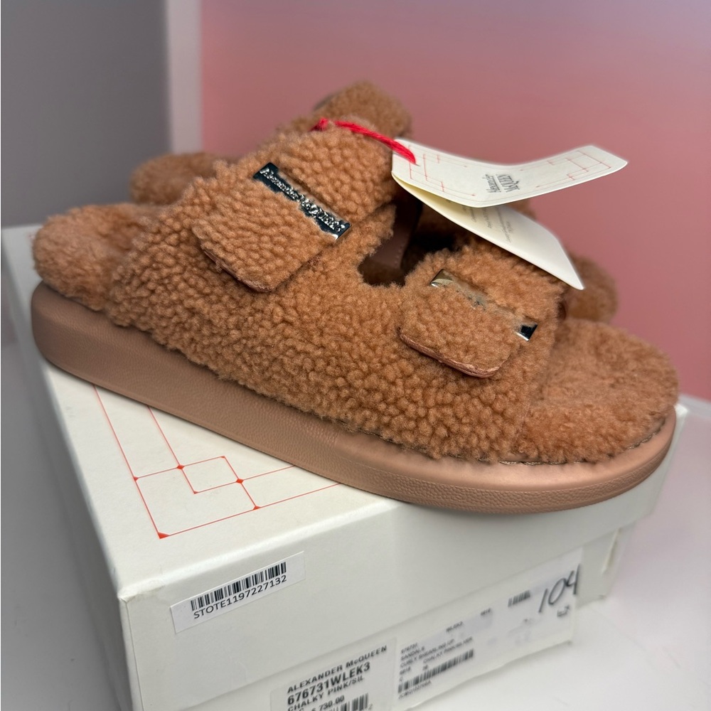 Alexander McQueen Women’s Tan Fuzzy Slippers